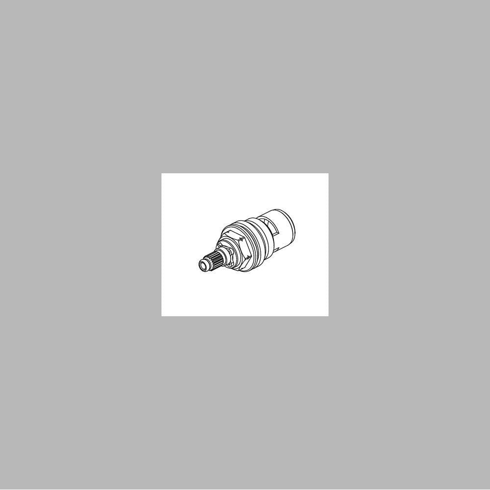 Brizo RP75838 valve cartridge with threaded cylindrical body and grooved ridged sections shown in technical line drawing.