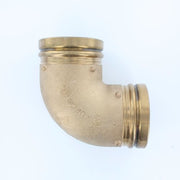 Copper 90-degree elbow fitting with press-fit connections on both ends and grooved band details.