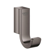 Dark gray robe hook with curved hook design and rectangular mounting plate, Grohe branding visible.