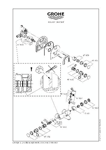Grohe thermostatic valve repair parts exploded diagram showing volume control handle and component assembly.