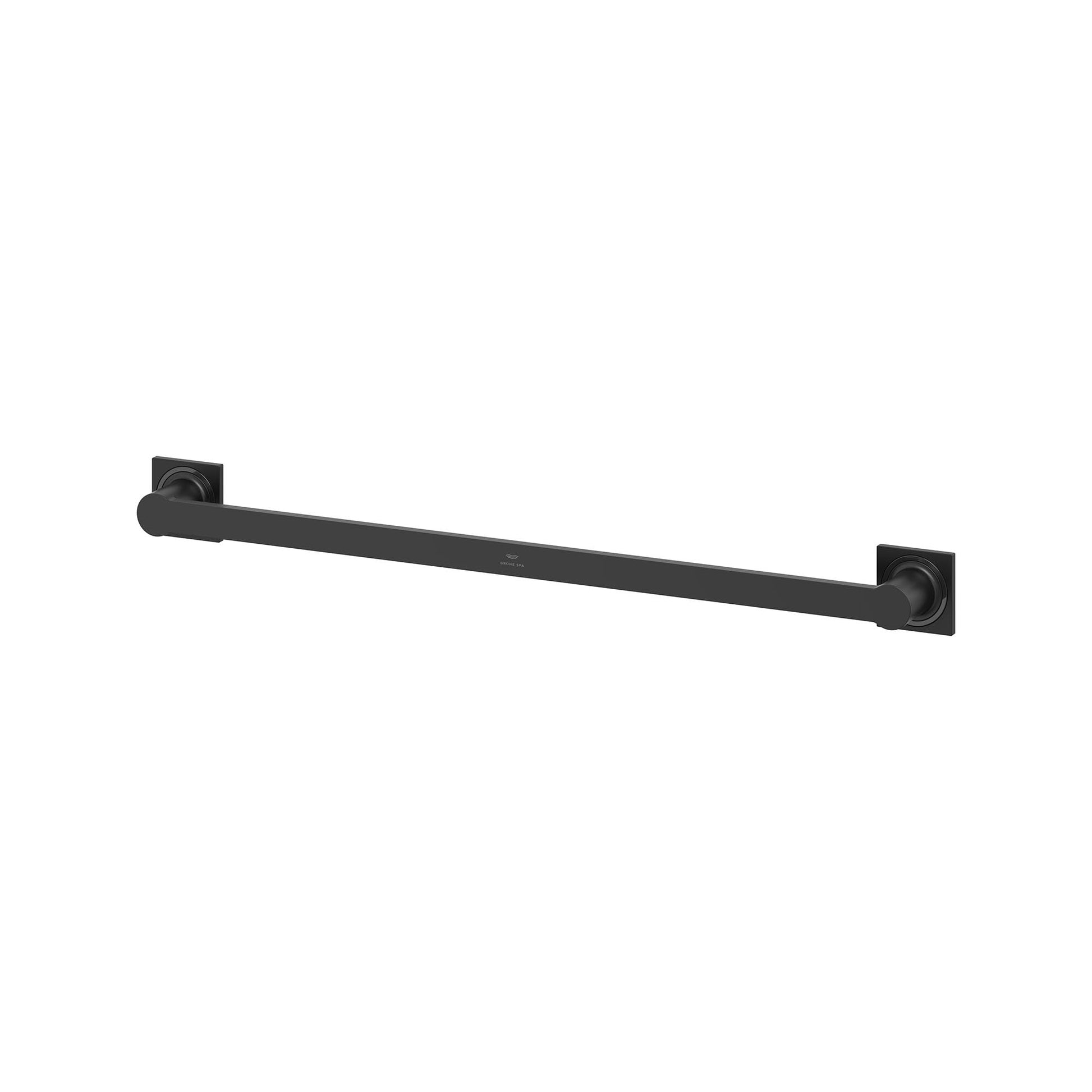 Brushed nickel 24-inch towel bar with square mounting plates on each end.