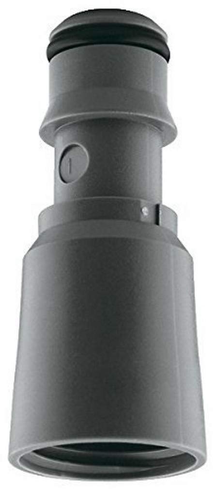 Chrome shower nipple connector with black rubber seal rings and threaded end for plumbing installation.