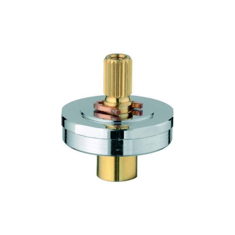 Chrome and brass spindle extension part with ridged brass stem and internal copper contacts.