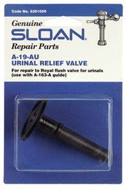 Sloan A-19-AU black urinal relief valve replacement part in retail packaging with instructions.