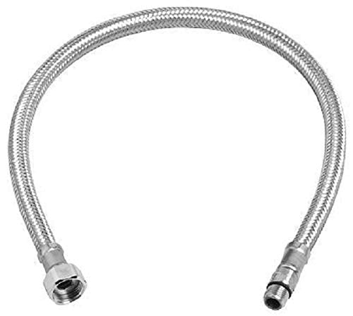 Chrome-finished braided connector hose with M12X1 threaded fittings on both ends, approximately 20.75 inches long.