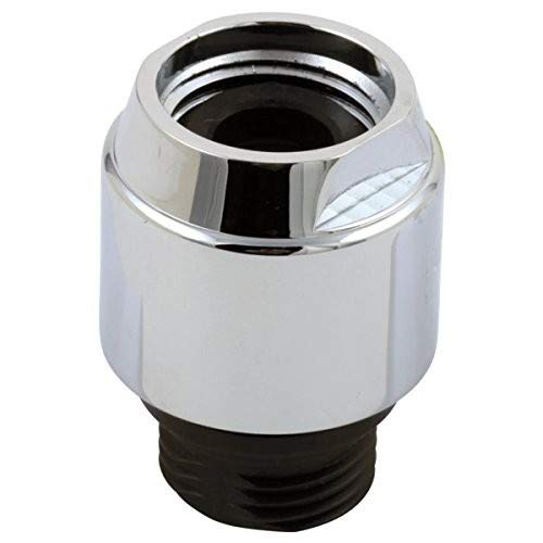 Chrome cylindrical vacuum breaker with black rubber base and threaded connection port.