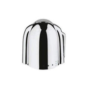 Chrome and matte chrome volume control handle with vertical grooves and black center strip for faucet repair.