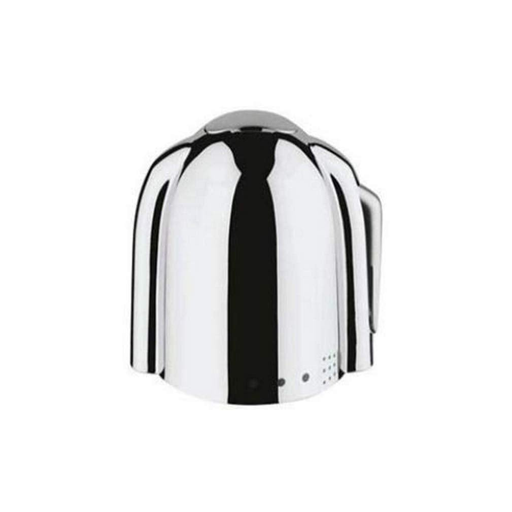 Chrome and matte chrome volume control handle with vertical grooves and black center strip for faucet repair.