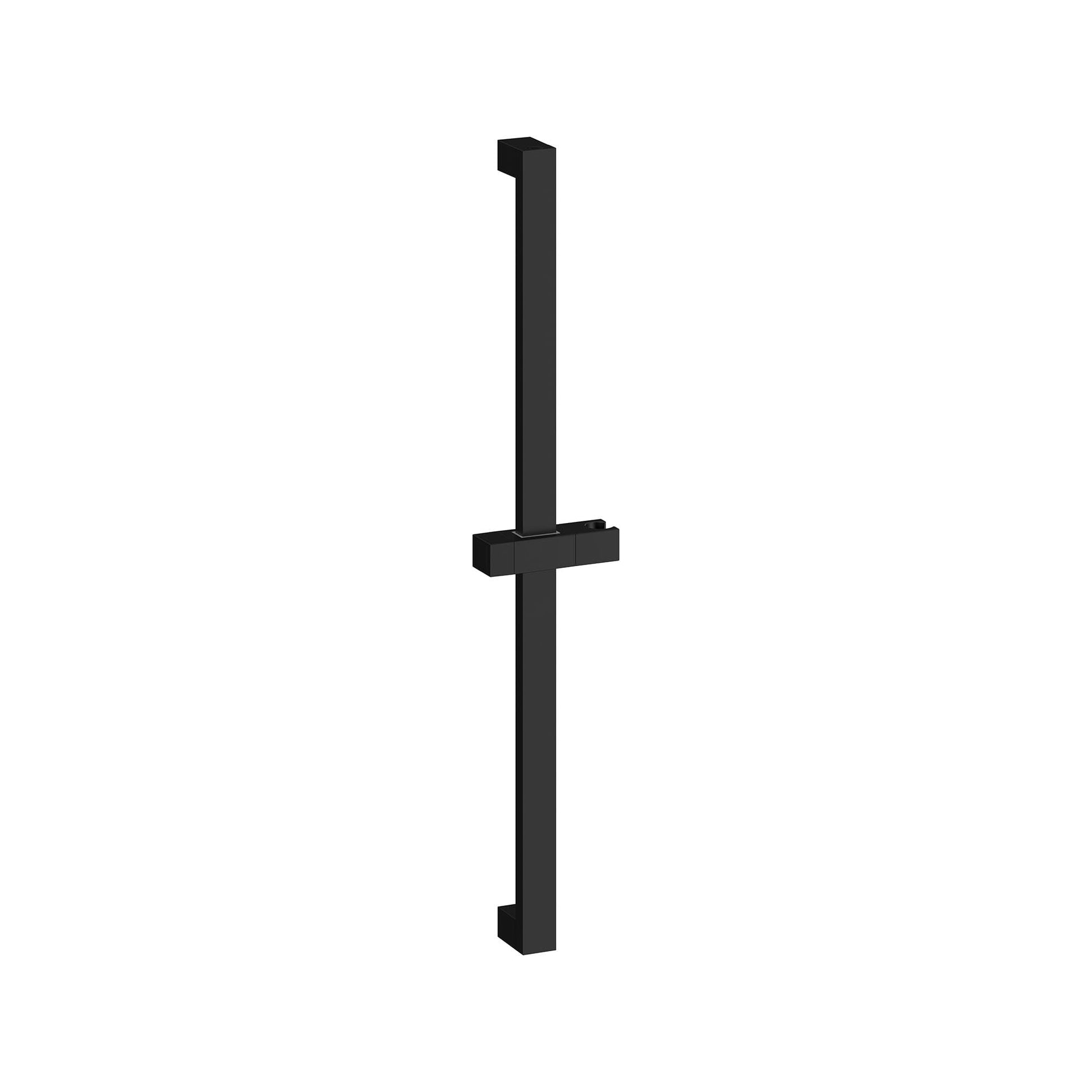 Matte black vertical shower slide bar with adjustable holder bracket for handheld showerhead.