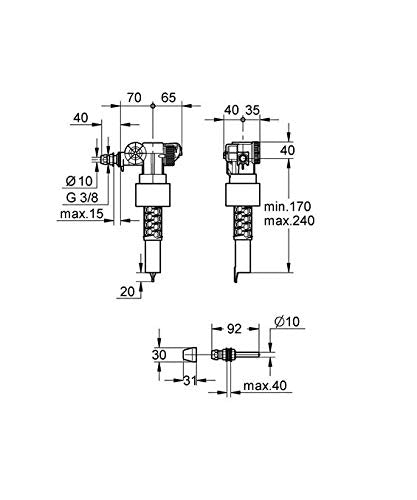Grohe Dally chrome filling valve with technical dimensions and specifications diagram.
