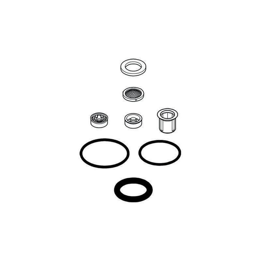 Grohe 45933000 replacement parts set including rings, seals, aerator, and cartridge components in chrome finish.
