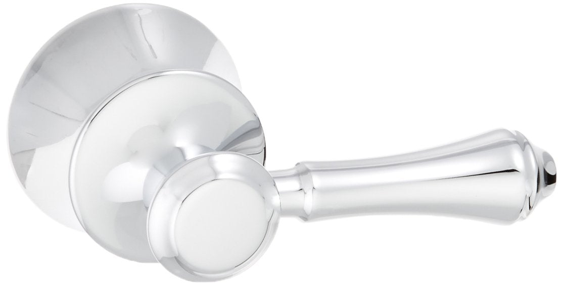 Chrome metal lever handle kit with cylindrical lever and circular escutcheon plate for Delta faucets.