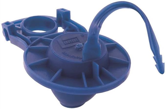 Blue vinyl flapper with central post, mounting bracket, and curved handle attachment.