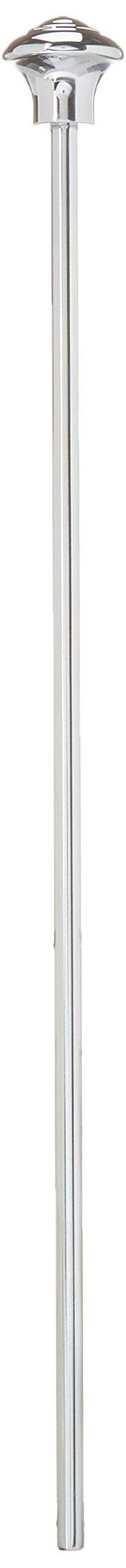 Chrome lift rod with rounded cap top and straight cylindrical stem for bathroom sink drain.