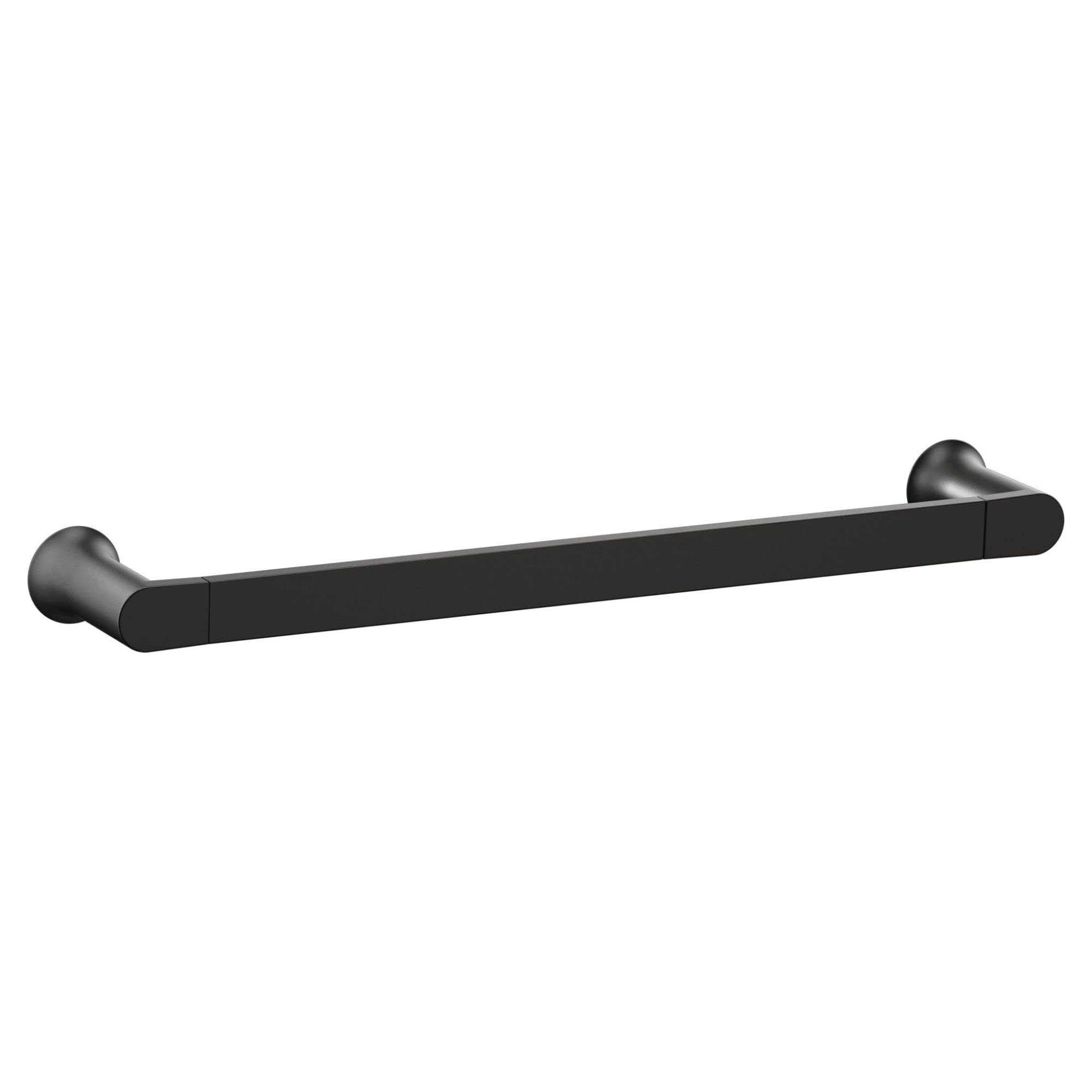 Matte black wall-mounted towel bar with rounded cylindrical ends and mounting brackets.