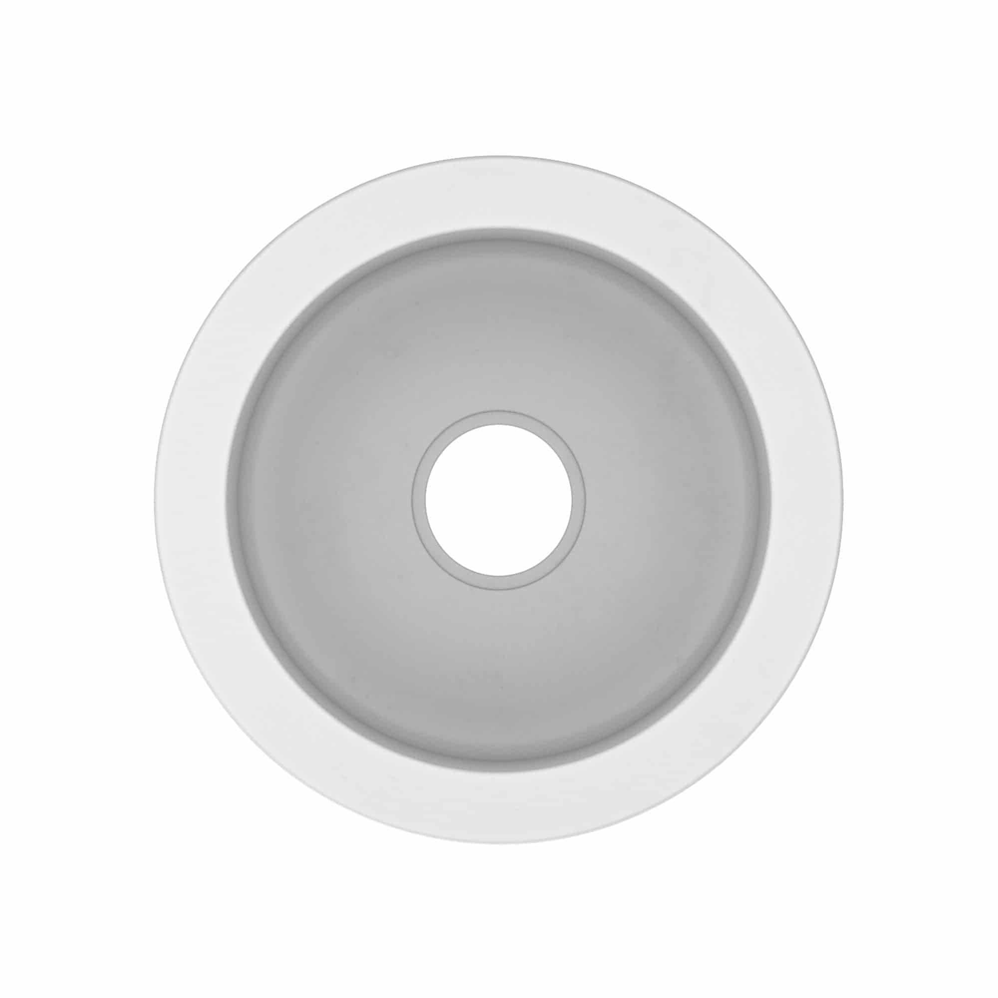 Round slate bar sink with single center drain hole, shown from above.