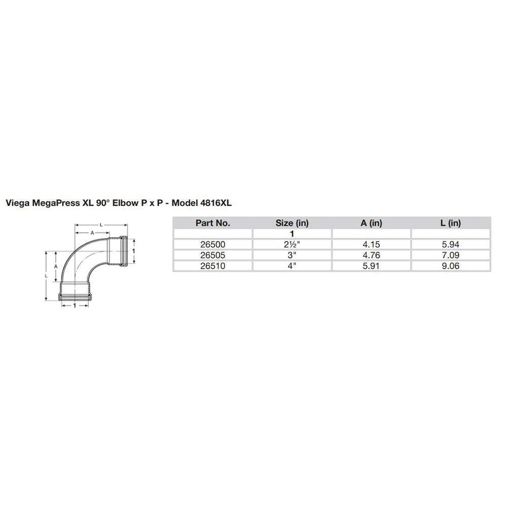 Viega MegaPress 2-1/2" Press 90-Degree Elbow in Carbon Steel, Zinc-Nickel Coating - 26500