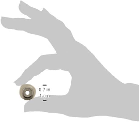 Small metal replacement wheel with center hole, shown at actual size of 0.7 inches.