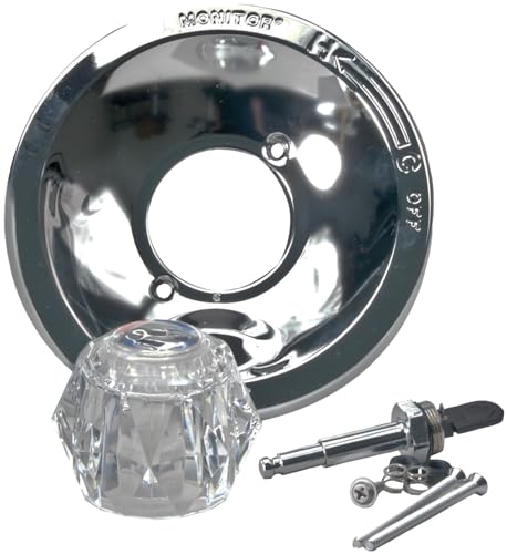Chrome shower trim kit with clear acrylic knob handle, escutcheon plate, and mounting hardware.