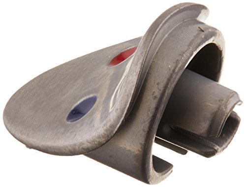 Stainless steel button with red and blue indicator dots for hot and cold water temperature selection.