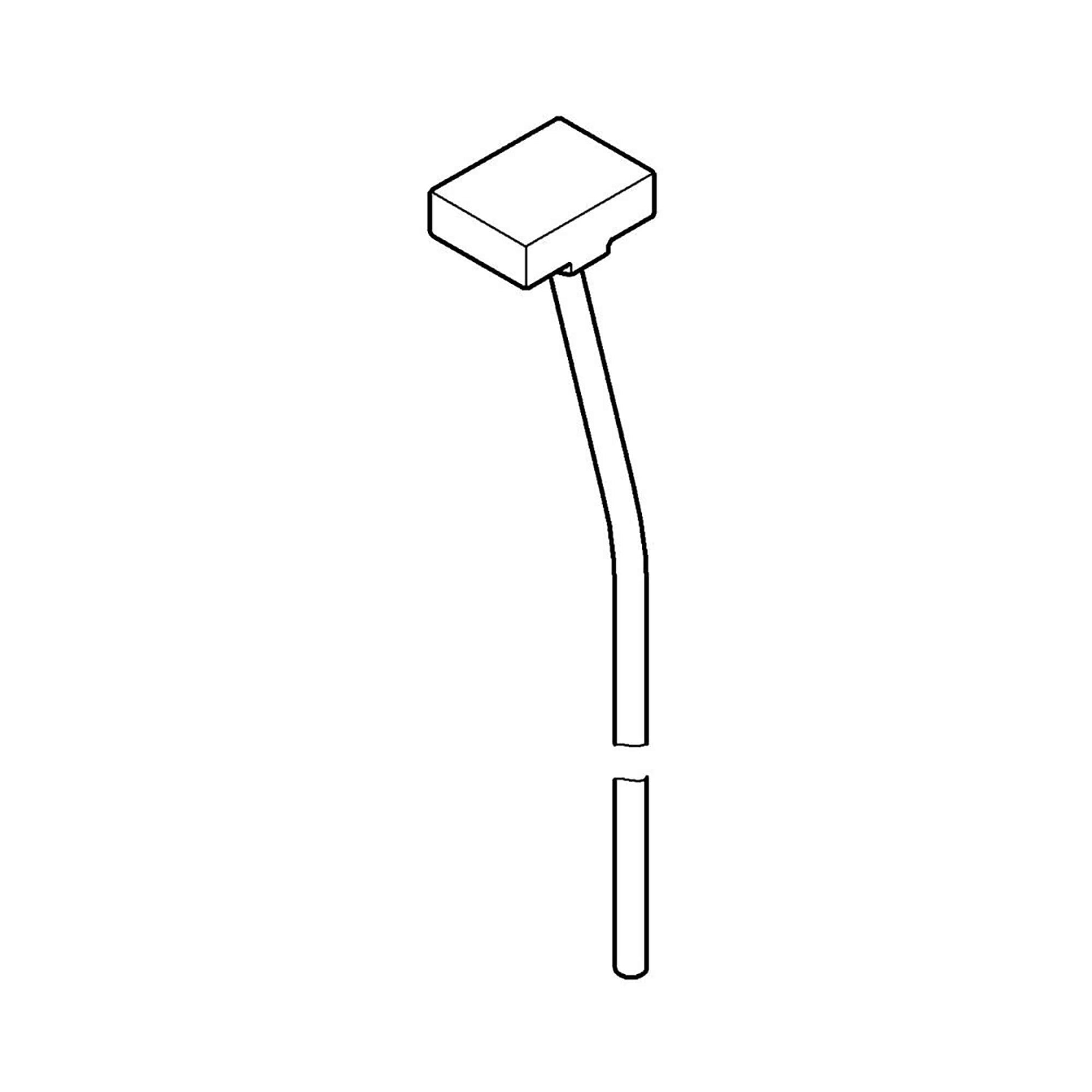 Chrome lift rod assembly with rectangular handle and curved connecting shaft.