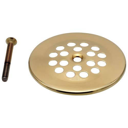 Polished brass dome strainer with multiple drainage holes and threaded screw fastener.