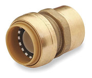 Brass push-to-connect straight adapter with 1" female pipe threads on one end and 1" push-fit connection on the other.