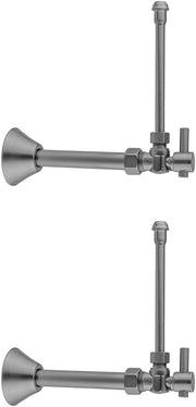Black nickel compression valve with round lever handle, conical escutcheon, cover tube, and wall-mounted supply line.