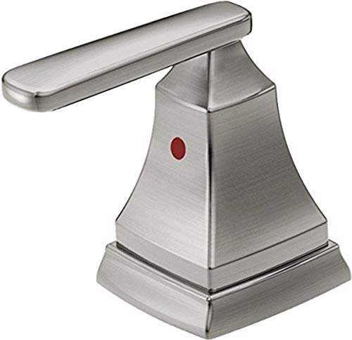 Stainless steel faucet handle set with lever handle and red indicator dot on trapezoidal base.