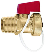 Brass drain valve with 1/4" NPT threaded connection, red lever handle, and attached white drainage tube.