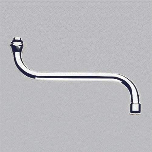 Chrome swivel spout with connector fitting at left and squared outlet at right.