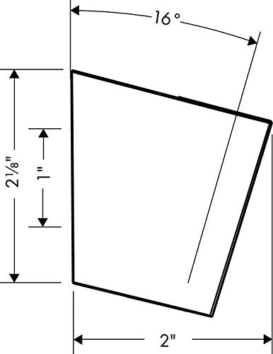 Chrome angled handshower holder with 16-inch width and 2⅛-inch depth mounting dimensions.