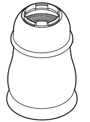 Chrome-finished valve sleeve assembly with threaded top opening and tapered cylindrical body.