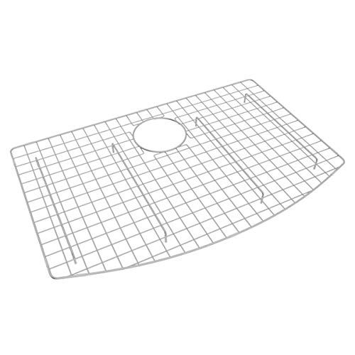 Stainless steel wire sink grid with small square mesh pattern and center drain hole opening.