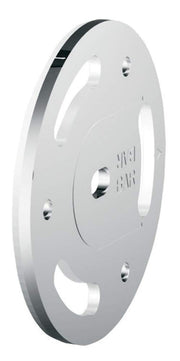 White circular grab bar anchor plate with multiple mounting holes and dark stripe accent on edge.