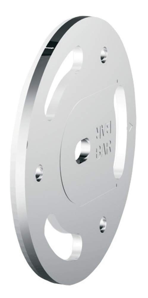 White circular grab bar anchor plate with multiple mounting holes and dark stripe accent on edge.