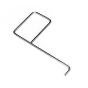 Chrome-plated metal drain component with rectangular opening and angled shaft on white background.