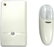 White wireless motion sensor control unit and matching dome-shaped sensor receiver.