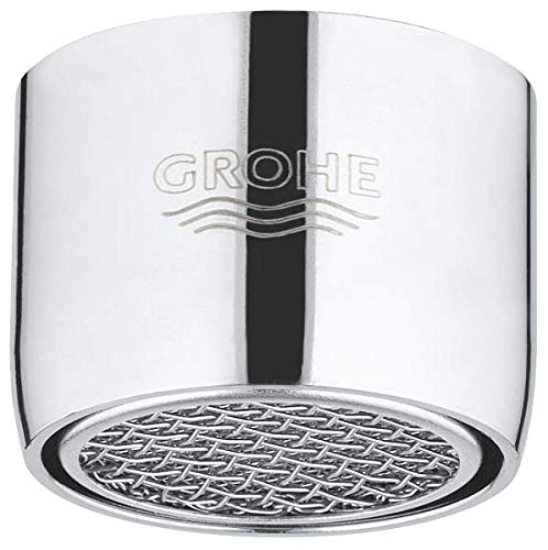 Grohe chrome flow straightener with black center stripe and perforated bottom insert.