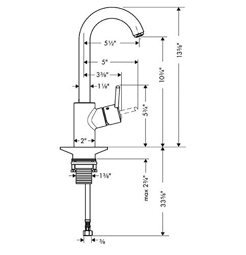 Hansgrohe Talis S bar faucet technical specification drawing showing dimensions and component layout in steel optic finish.