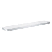Chrome rectangular shelf with white surface and polished metal trim, approximately 14 inches wide.