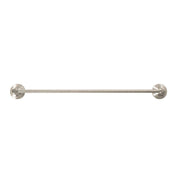 Brushed metal towel bar with circular wall-mounted supports on each end.