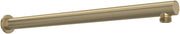 Antique gold wall-mounted shower arm with threaded connector end, 15 inches long.