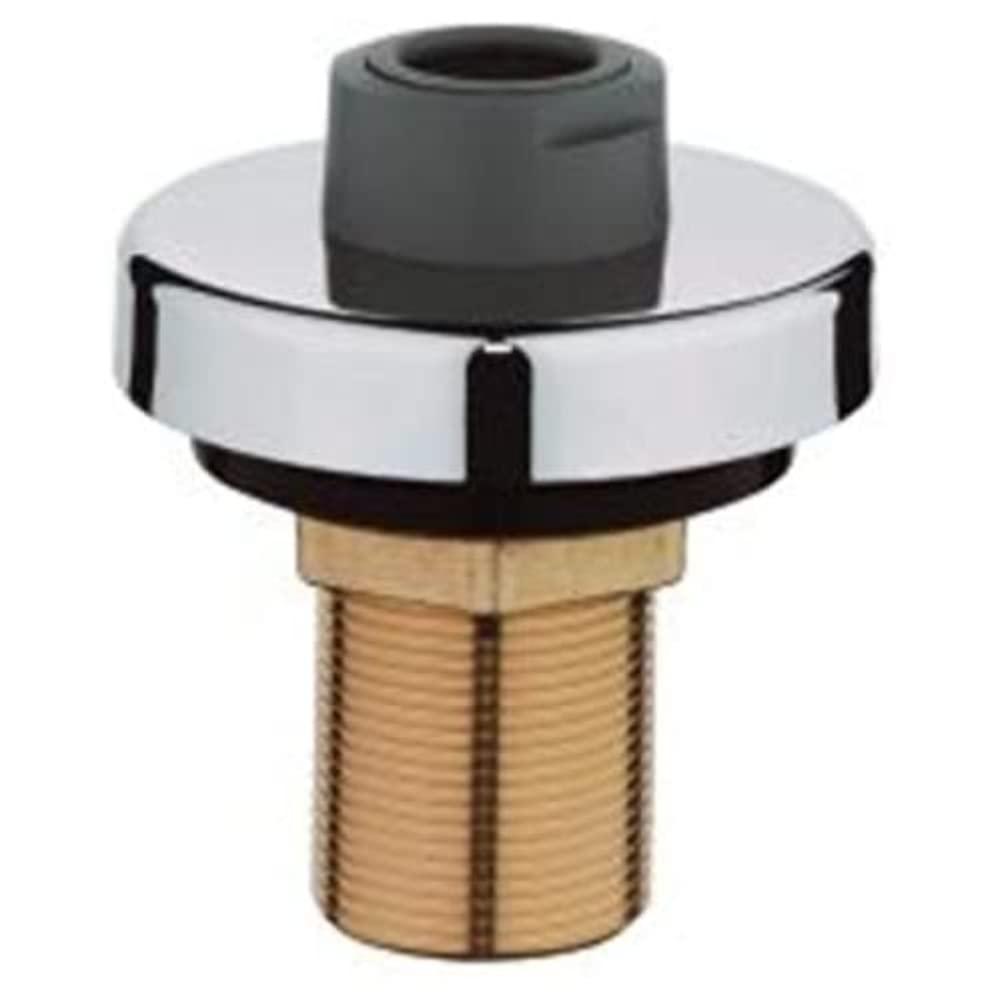 Chrome and black spray holder with rubber insert and threaded brass connection base.