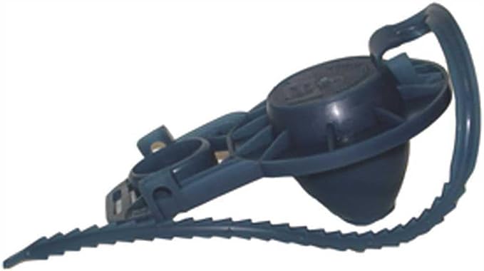 Dark blue vinyl flapper with handle, curved spout, and attached cord.