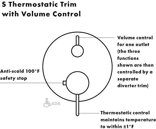 Chrome thermostatic shower trim with dual controls: upper knob for volume, lower lever for temperature maintenance and anti-s
