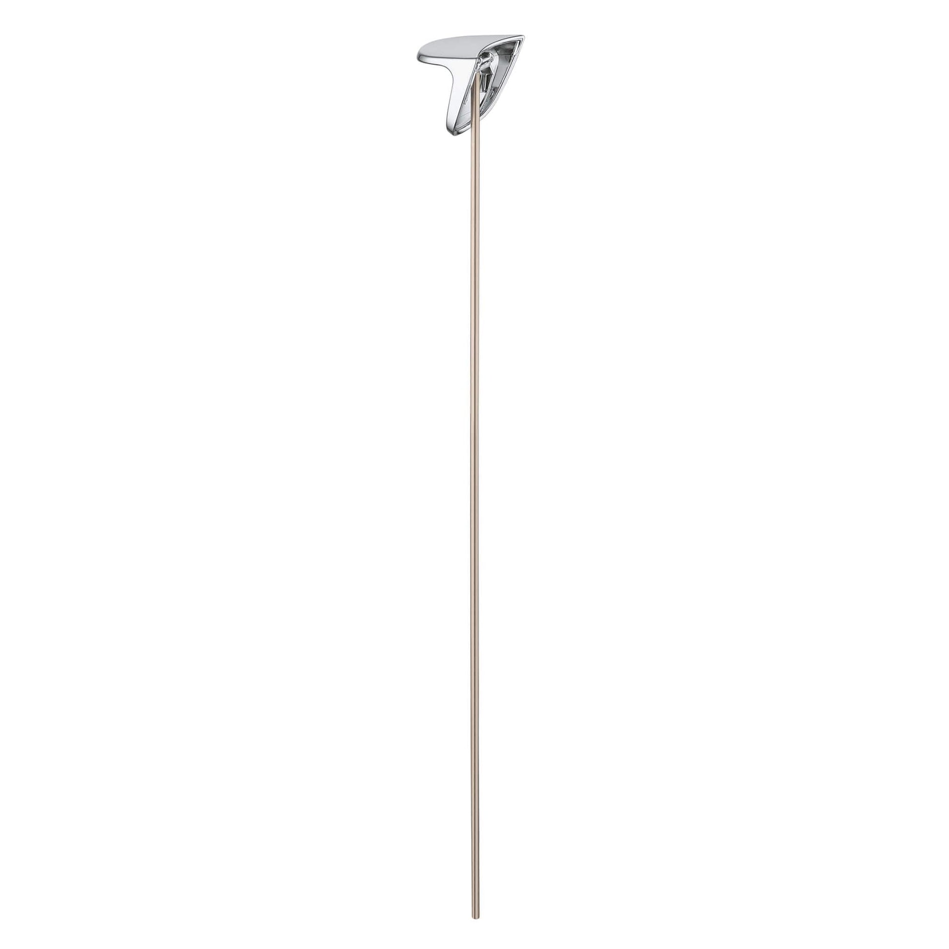 Chrome lift rod with angled handle at top and long straight shaft for sink drain assembly.