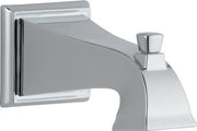 Chrome tub spout with pull-up diverter and wall-mounted square escutcheon plate.