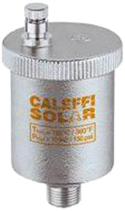 Caleffi solar automatic air vent valve with 1/2" NPT connection, cylindrical metal body with ribbed cap and threaded port.