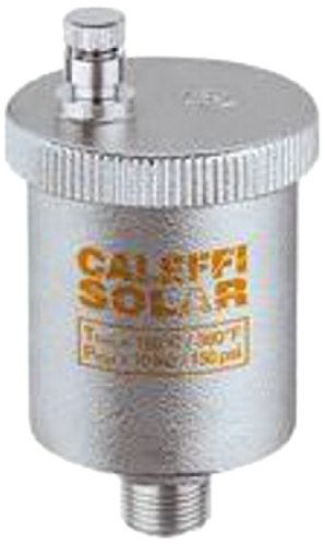 Caleffi solar automatic air vent valve with 1/2" NPT connection, cylindrical metal body with ribbed cap and threaded port.